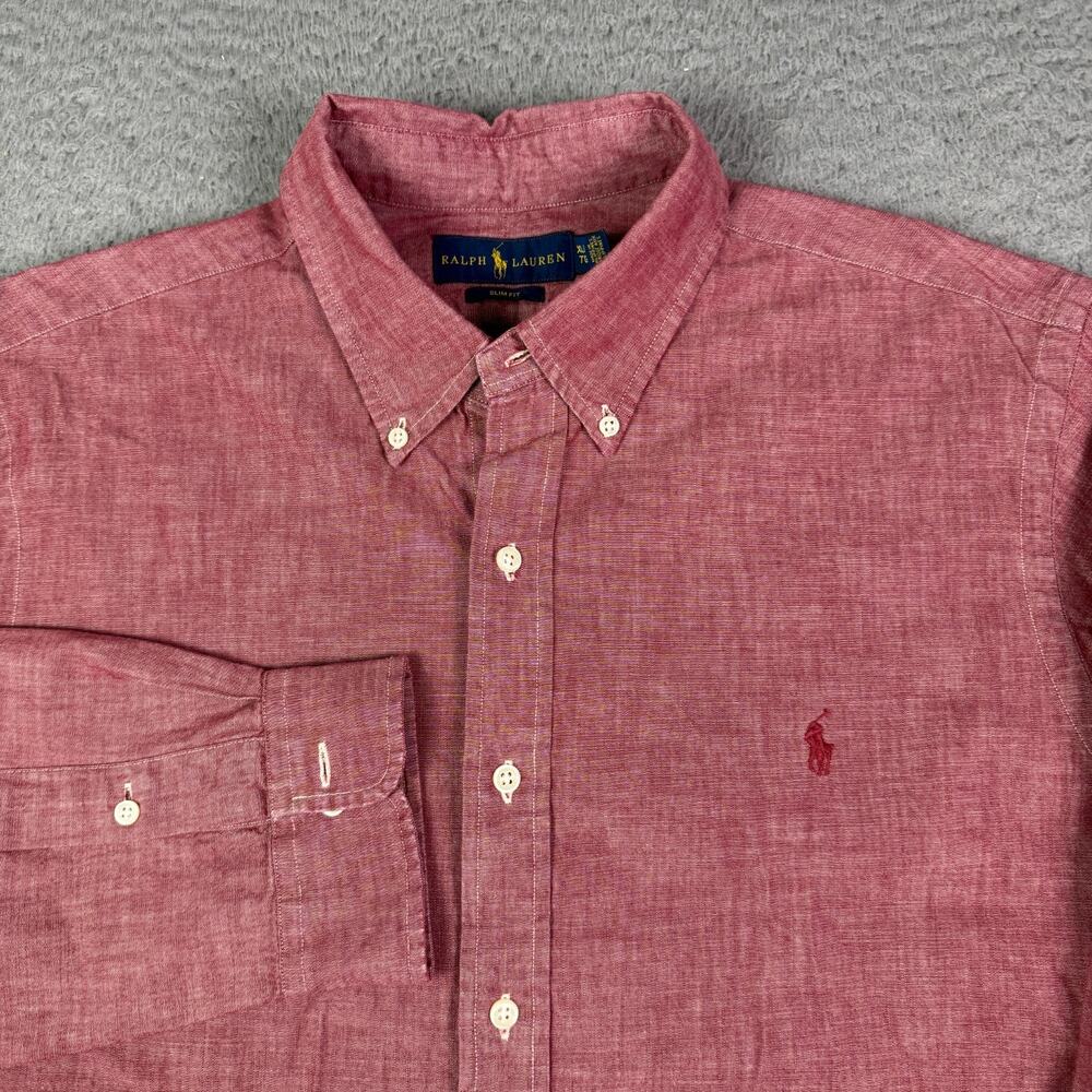 Polo Ralph Lauren Shirt Mens XL Pink Chambray Denim Long Sleeve Button Down
